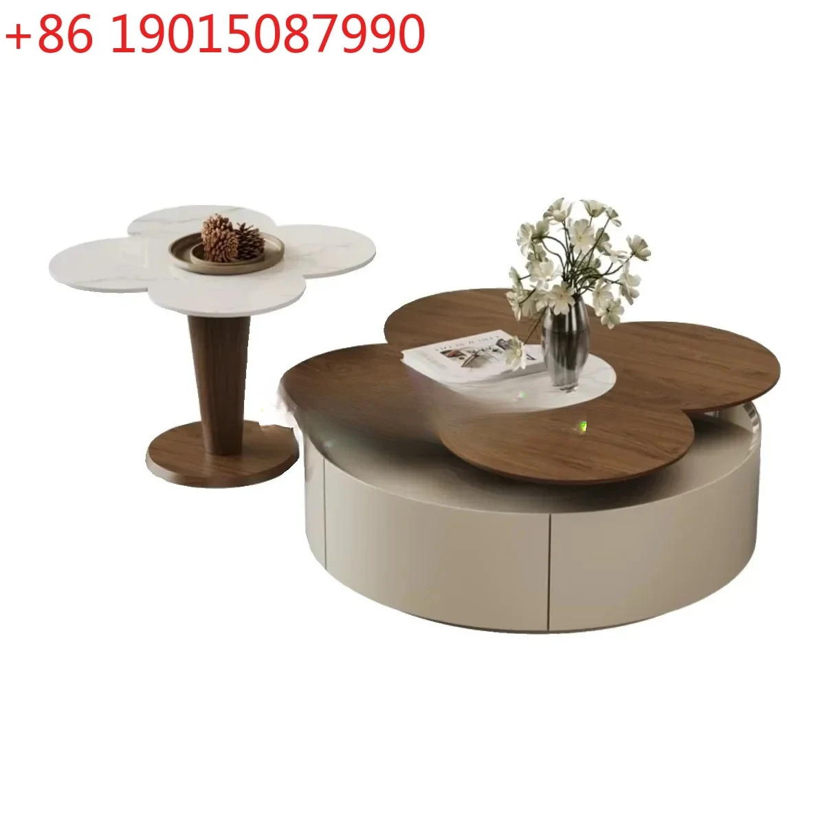 Slate coffee table Italian minimalist flower four-leaf clover rotatable round coffee table