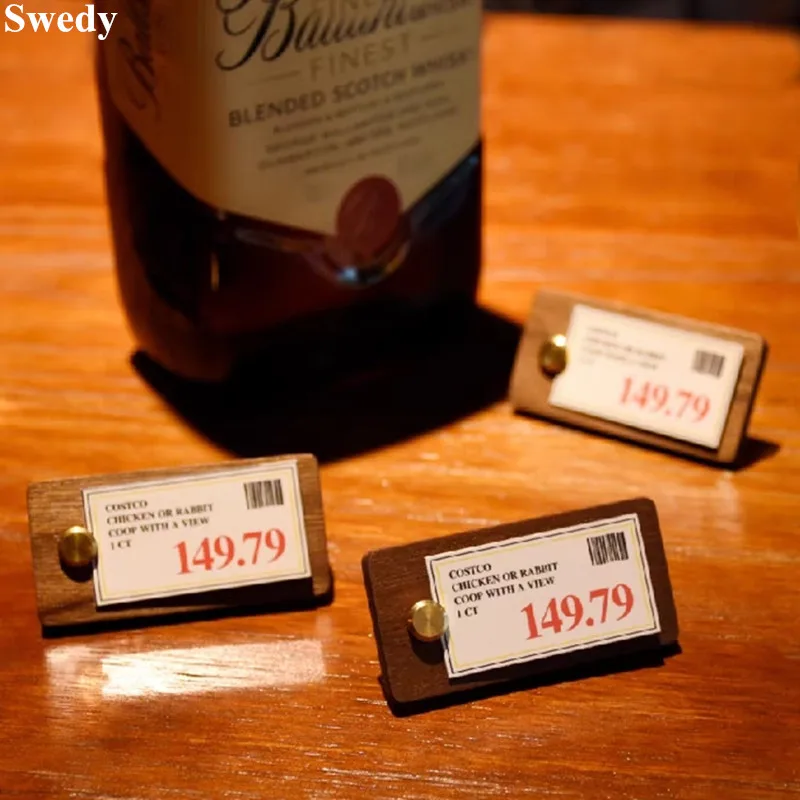 5 Pieces 60x30mm Mini Wood Price Label Card Tags Small Table Number Name Place Sign Holder Display Stand