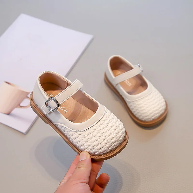 

Children School Flats Autumn Spring Girl's Casual Student ‌Leather Shoes Woven Style Kids Princess Performance Shoes Breathable