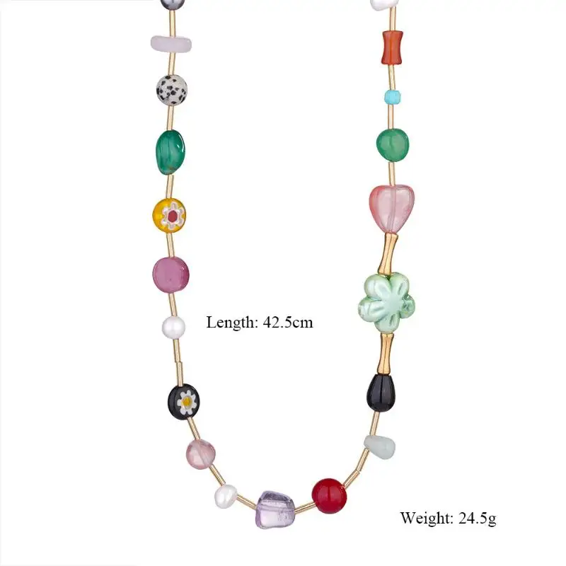 قلادة ملونة من الحجر الطبيعي حصان البحر نجمة البحر زهرة من الفولاذ المقاوم للصدأ قلادة نسائية على طراز الشاطئ الأوروبي الأمريكي