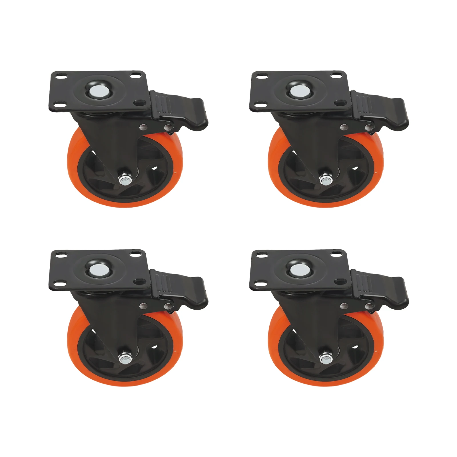 

Heavy Duty Casters Set 4PCS 100kg Load Capacity Each, PU Wheels with Brake for Cart Trolley Workbench Industrial Use