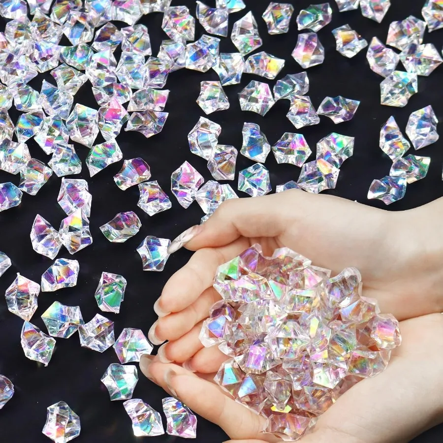 

Clear Holographic Fake Ice Rocks 220PCS Dazzling Vase Fillers Acrylic Fake Diamond Crystals Water Beads Marbles 13OZ Glass Gems