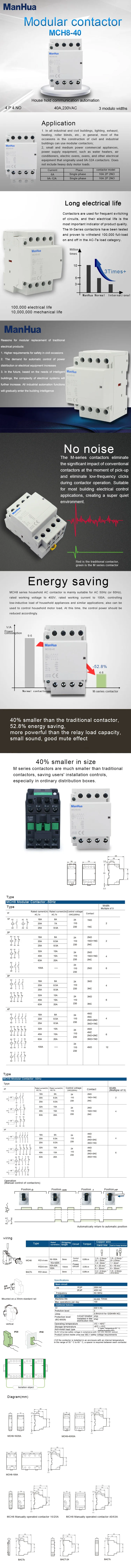4P 40A Household Electric AC Contactor MCH8-40 Elevator Modular Contactor 400V