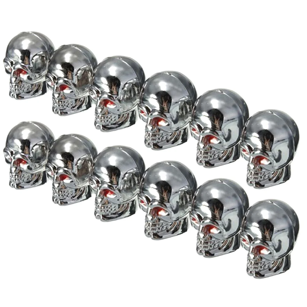 

12 Pcs Tire Gauge Caps Pressure Monitor Tires Tyre Skull Truck Accessories Silver