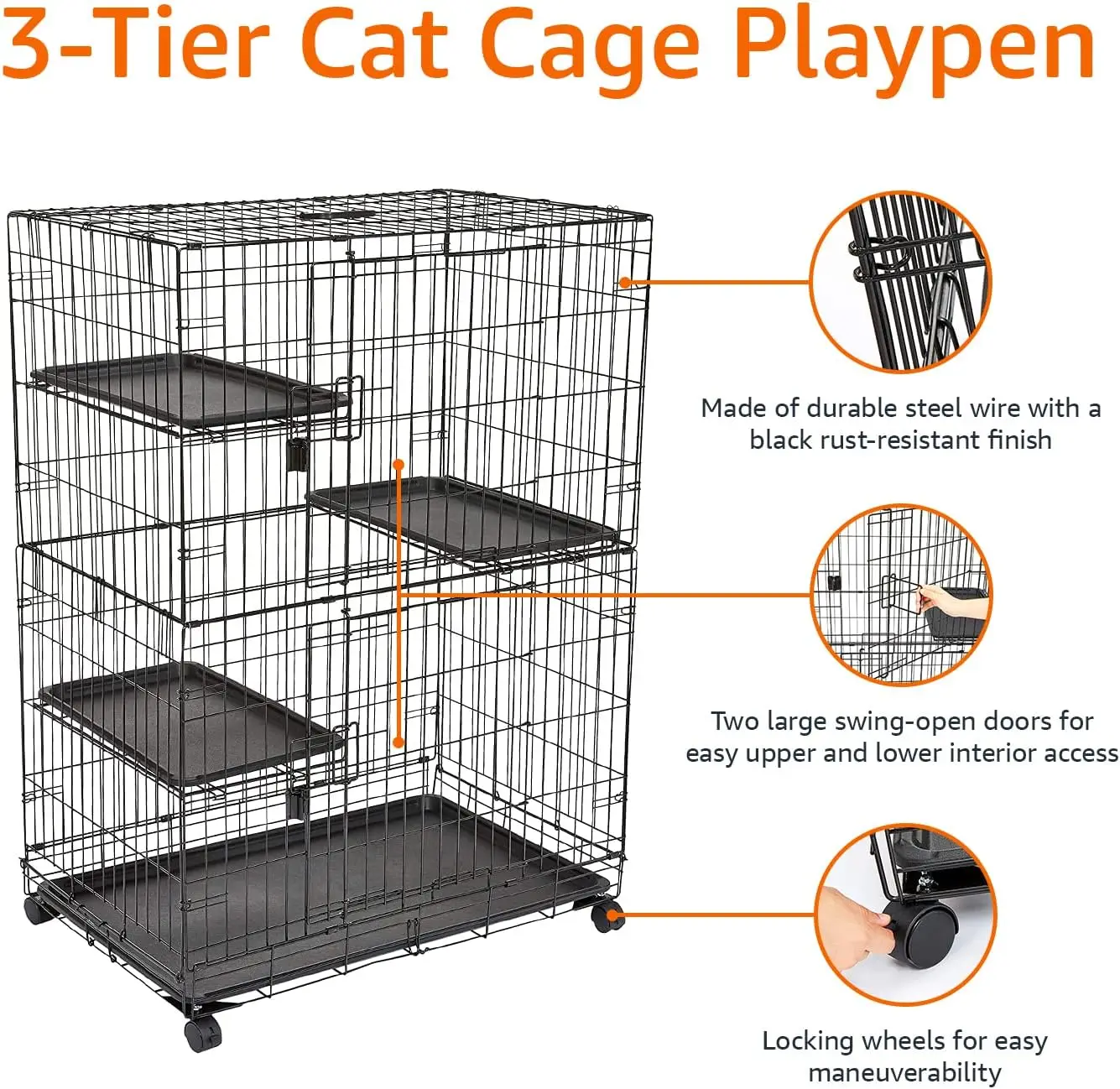 Enclosures Large 3-Tier Cat Durable,Pliable Cage Playpen Box Crate Kennel - 35.8