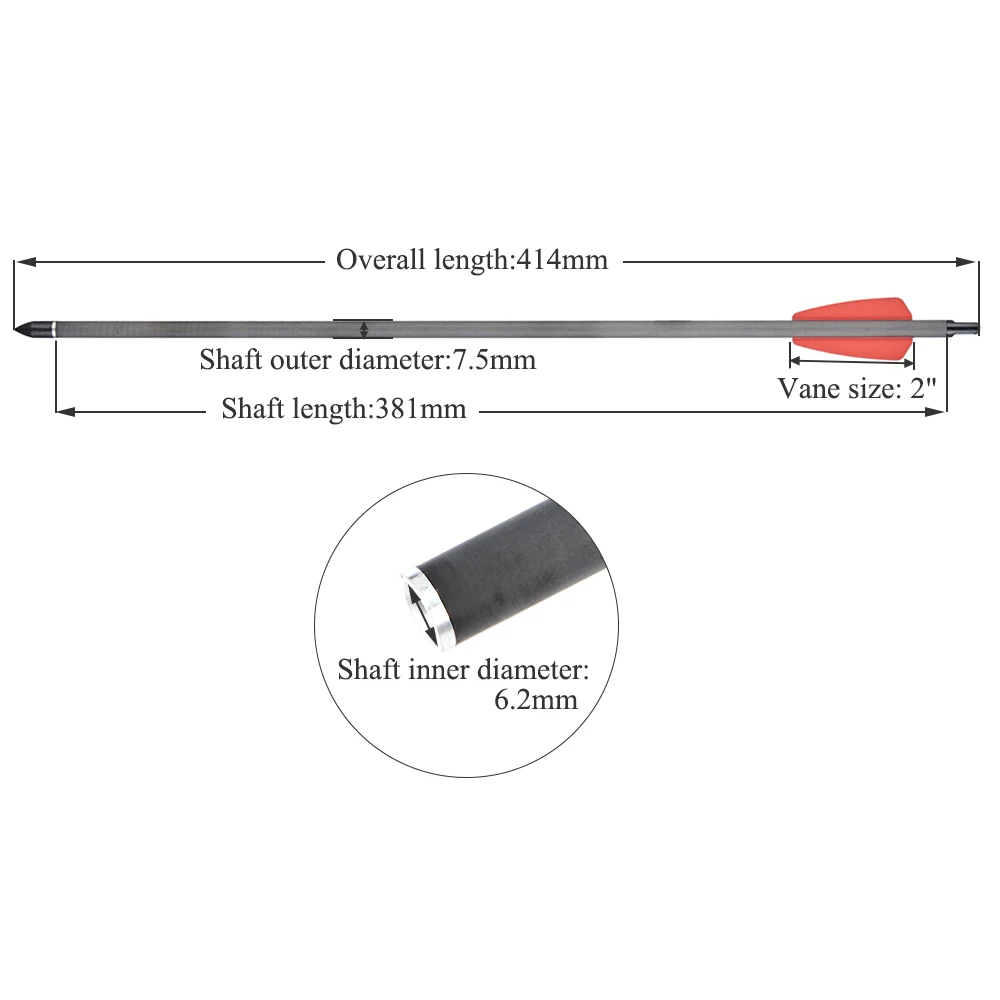 Toparchery 7.5/15 Inch Carbon Arrow with 2pcs Red Plastic Feathers Hunting Arrows for Outdoor Hunting 6/12/24pcs