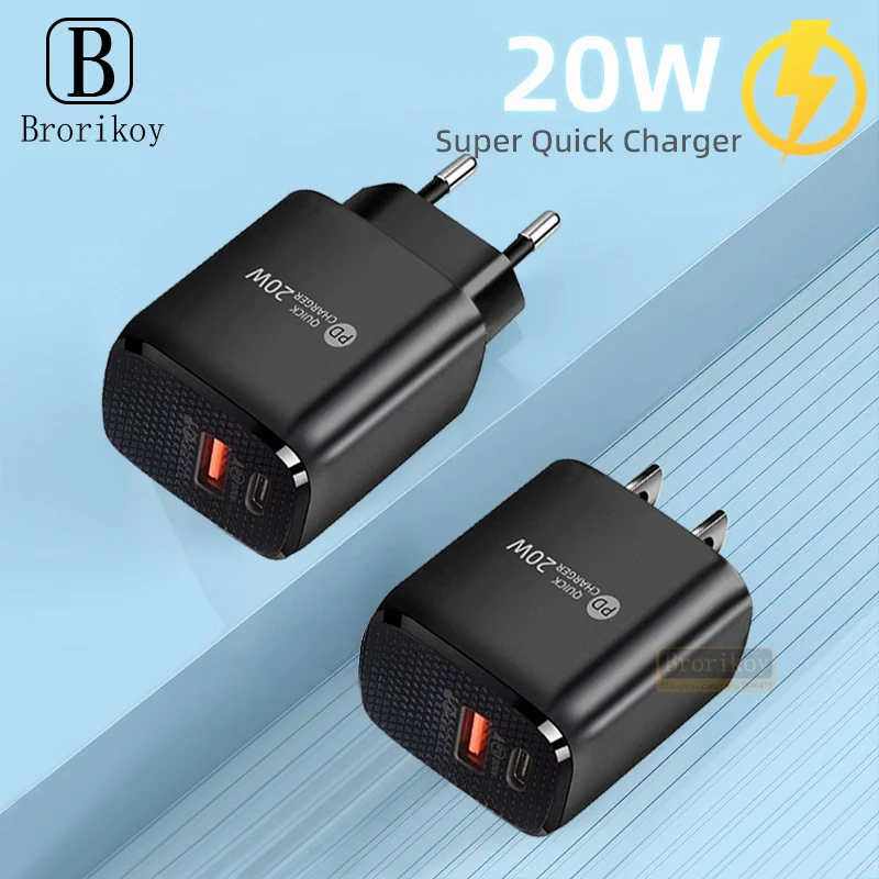 20W Dual Fast Charger 30W Type C PD Quick Charge 3.0 Phone PD Charger for iPhone 16 15 14 13 12 11 Pro Max Xiaomi Samsung Tablet