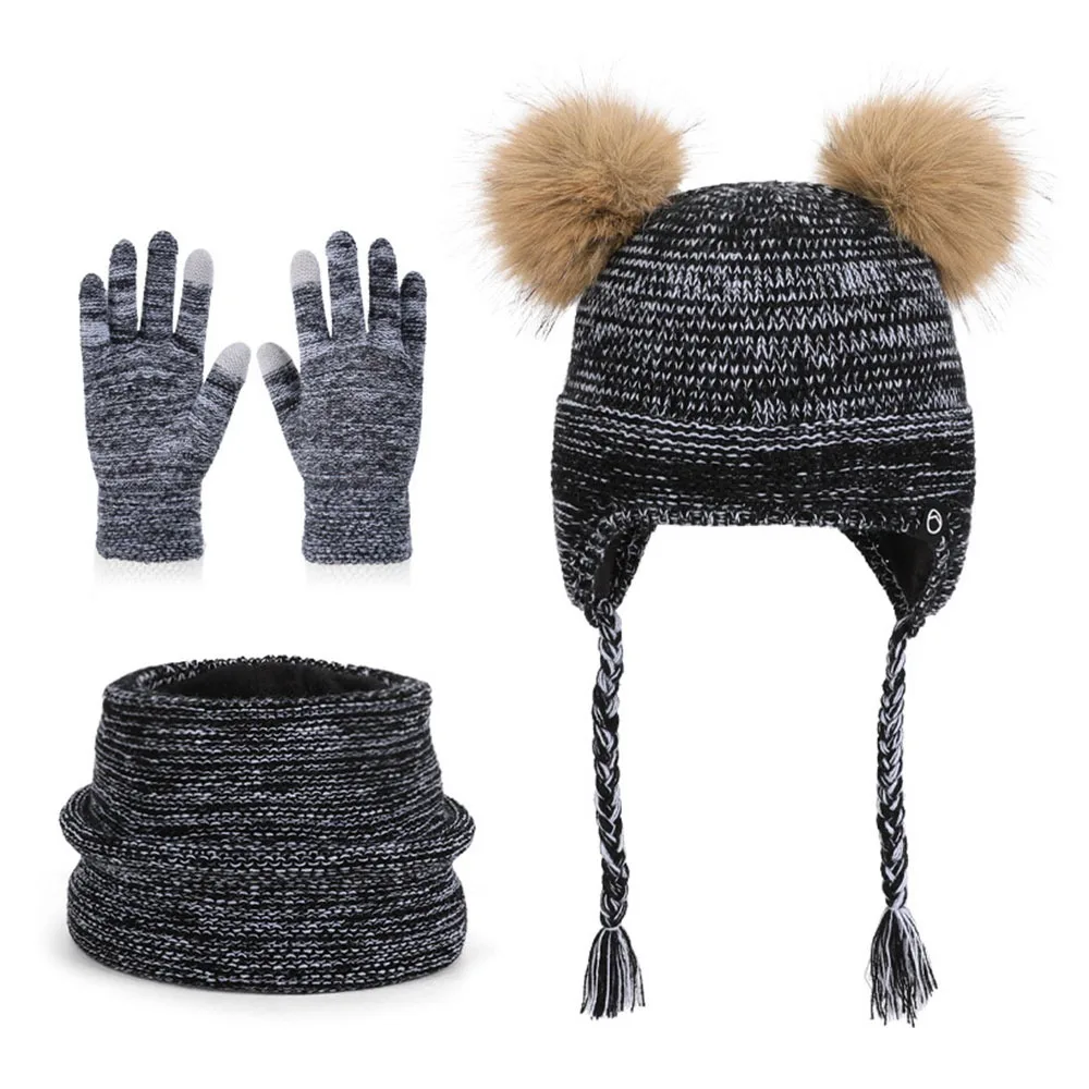 

Fashion Warm Winter Hat Scarf Gloves Set Thicken Toddler Bonnet Soft Windproof Scarf Cap Outdoor