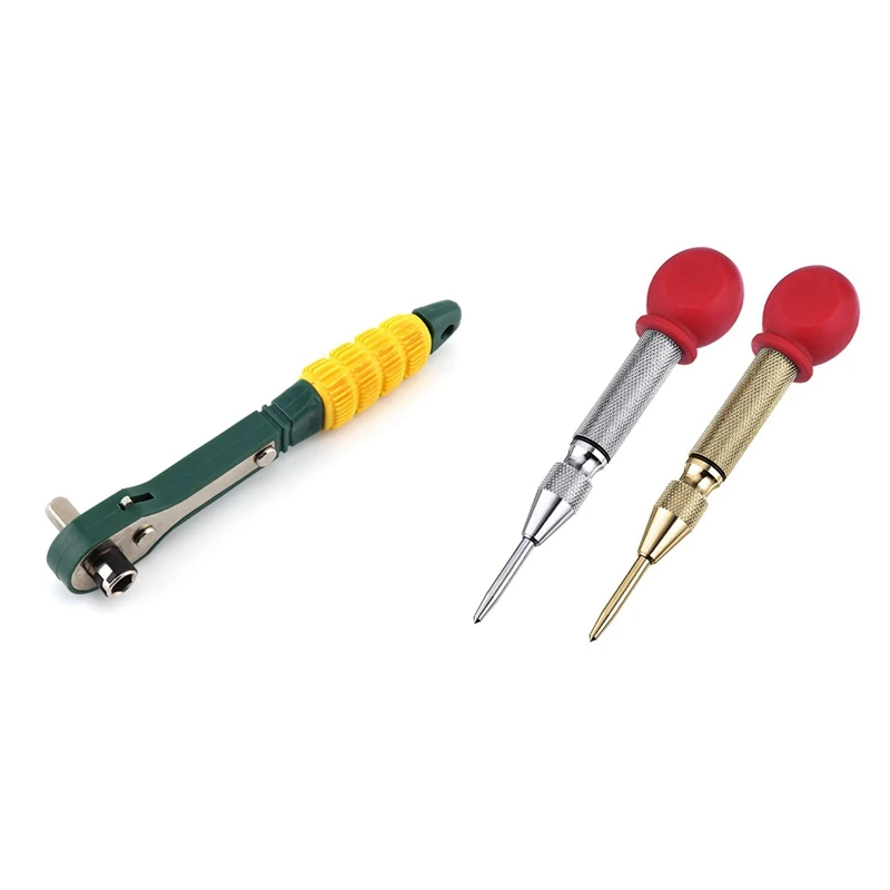 

1X 1/4 Head Screwdriver Pole 6.35Mm Inner Hexagon Ratchet Socket Wrench & 2Pcs High Speed Center Punch,Center Hole Punch