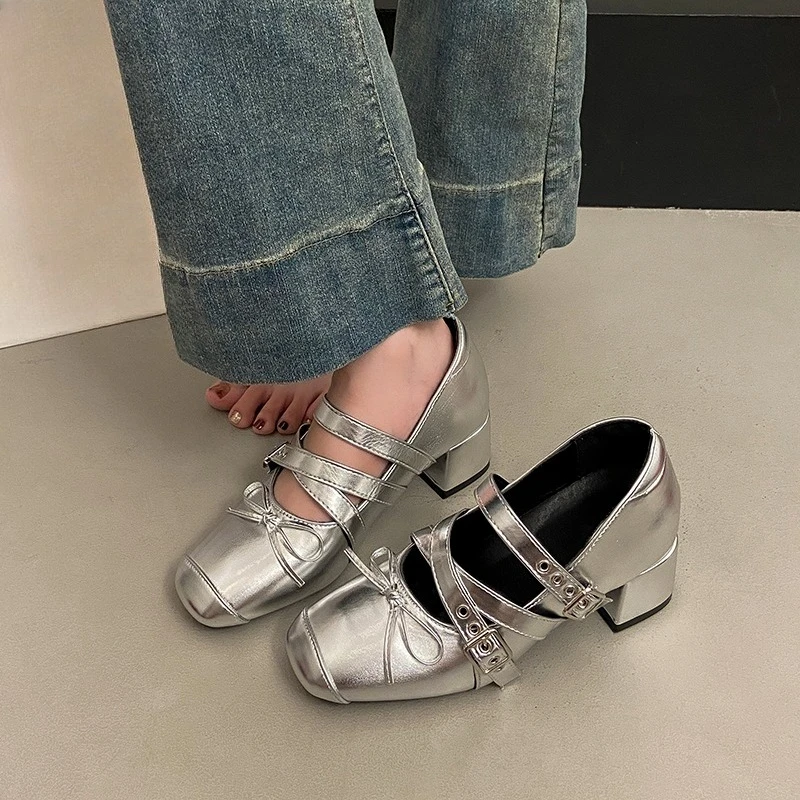 المرأة 2025 جديد الربيع والخريف الصيف مكتنزة عالية الكعب ماري جين أحذية الداخلية زيادة حذا فردي للسيدات