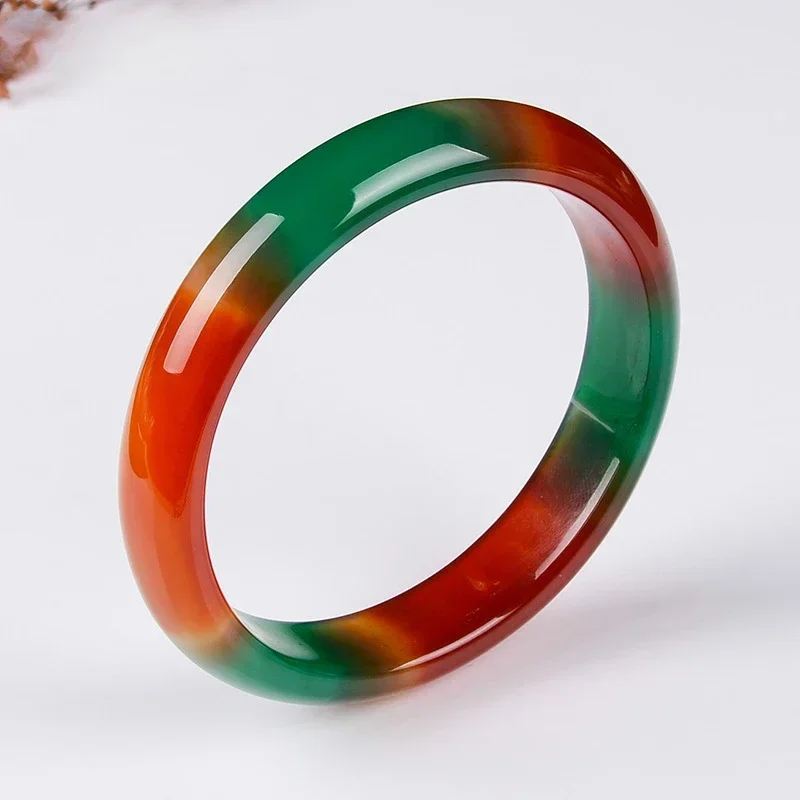 New Natural Peacock Agate Bracelet Playful Colorful Red and Green Chalcedony Jewelry Women's Bracelet Fine Jewelry Bangles