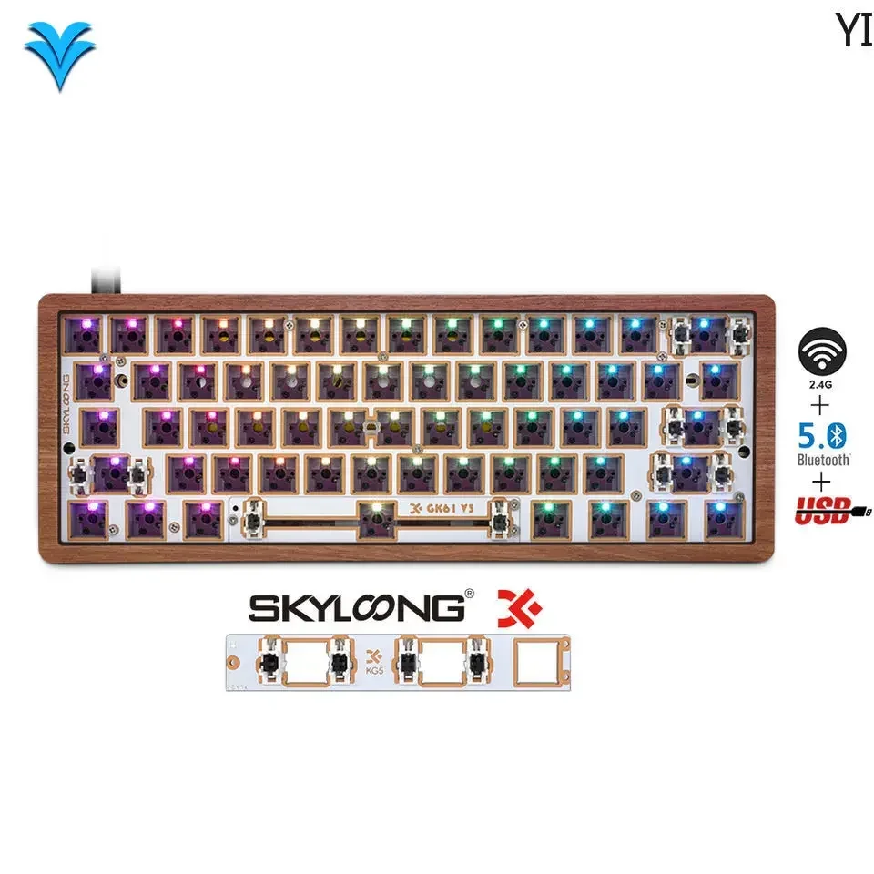 Popular Customized RGB Hot Swap Keyboard Kit 61 Keys Wooden Case Skyloong DIY Kit