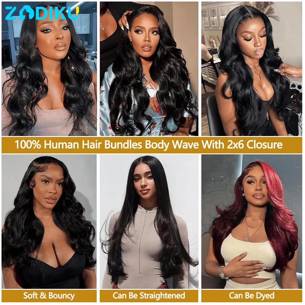 Body Wave Bundles Human Hair With Closure Raw Hair Bundles 100% Human Hair 3/4 Brazilian Human Hair Bundles 2x6 Hd Lace Closure view 6