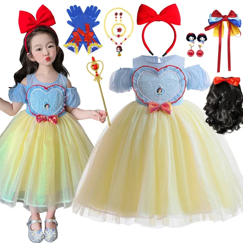 

Snow White Cosplay Dress for Girls Princess Party Birthday Gift Halloween Heart Pearl Children Girls Ball Gown Costume 2-8T
