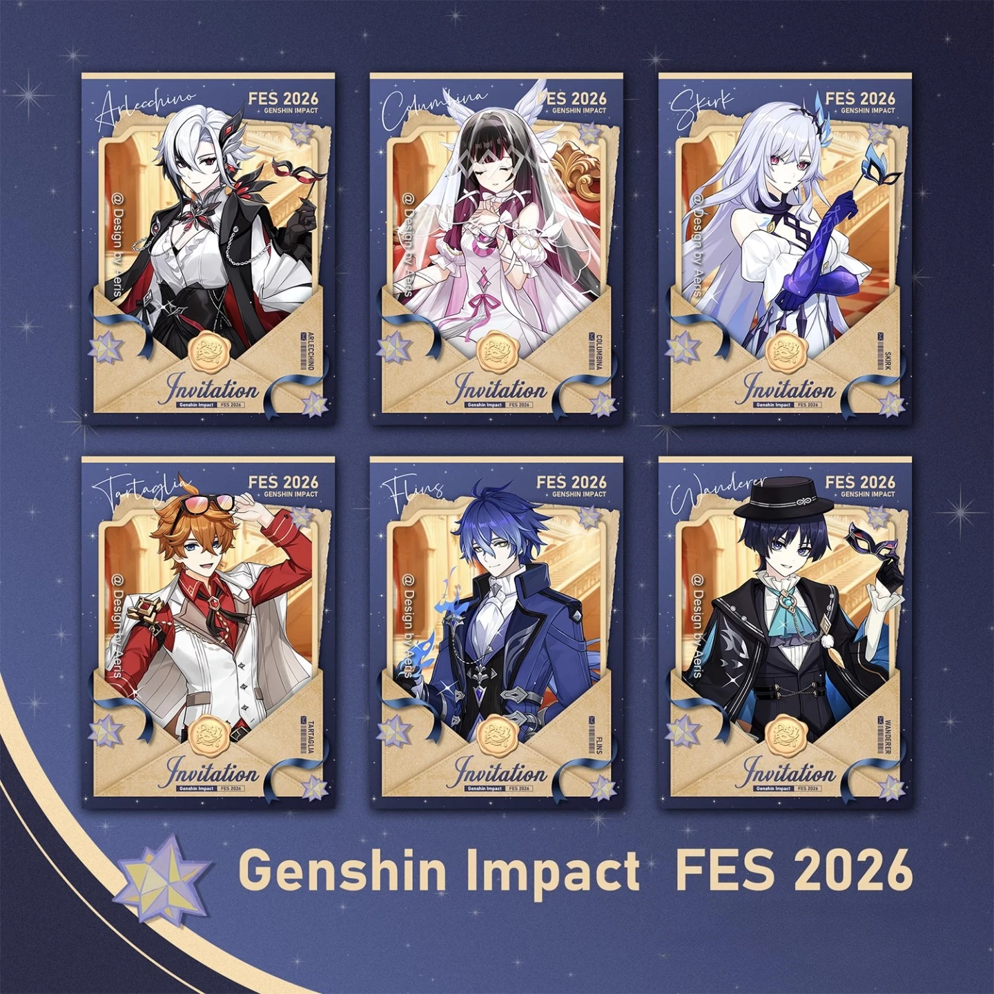 الرسمية Genshin Impact 2026 FES Tartaglia Skirk Arlecchino Flins Columbina Wanderer بطاقة بريدية الجدول حصيرة تذكرة Shikihsi 2026.1 #2