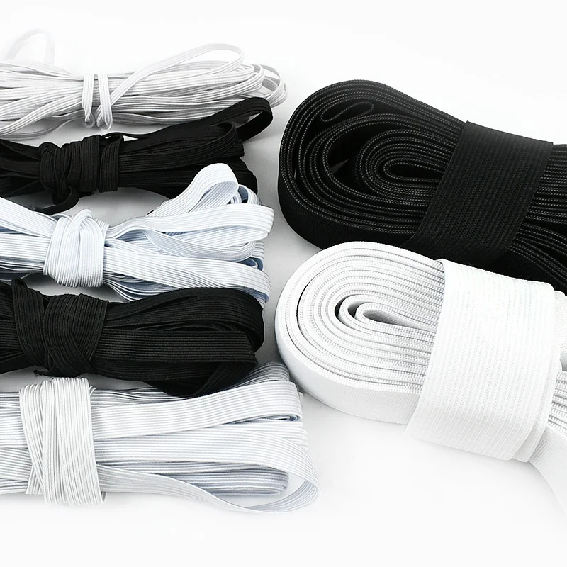 Bande élastique noire et blanche, 5/10M, 3-50mm, pour chapeau, vêtements, bandes de caoutchouc, pantalons, chaussures, ruban de printemps, soutien-gorge, bricolage, accessoire de couture
