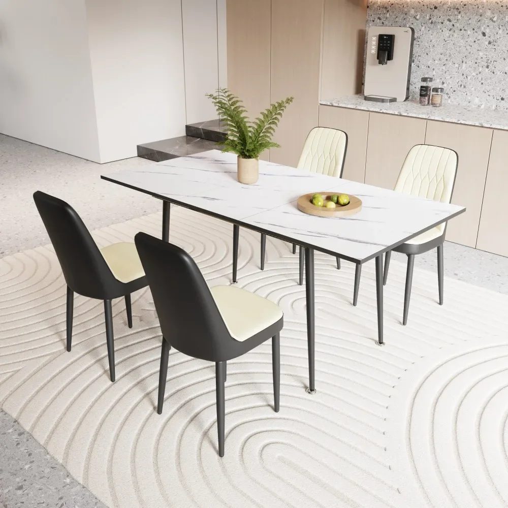 

for 2-6 people, equipped with PU fabric thick cushioned dining chair and an elegant and spacious dining table, Dining Room Sets