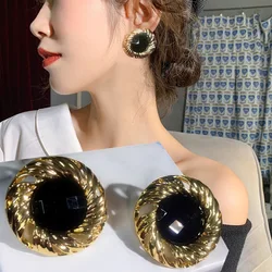 925 Silver Needle Modern Jewelry Vintage Black Earring Popular Gold Color Exaggerated Round Earrings For Women Party Gifts