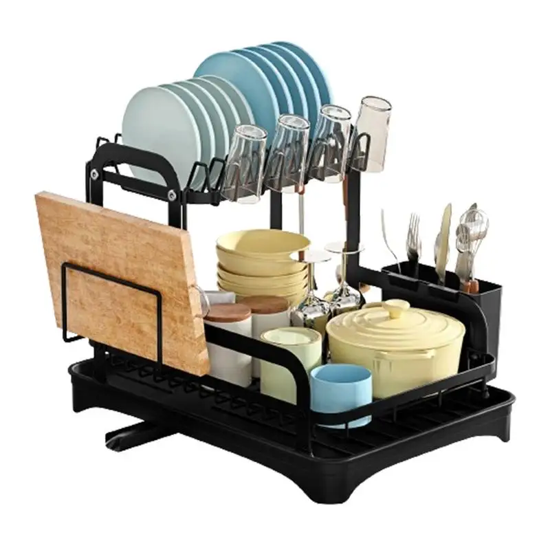 

Dish Drying Rack Rustproof Storage Dish Drainer 2 Layers Iron Kitchen Supplies Dishes Rack Strong Load-Bearing