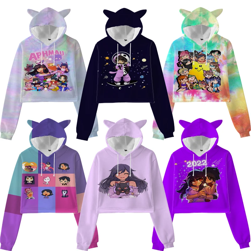 

Girls Sweatshirts Aphmau Hoodies for Women Kawaii Cartoon Teenagers Kids Bunny Ear Pullovers Adult Child Cute Crop Tops Hip-hop