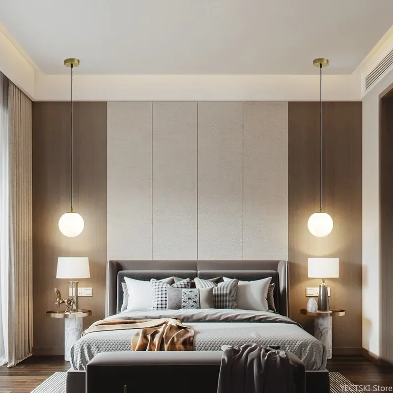 GHJUYIOL Simple single head glass bedroom headboard pendant light, Nordic restaurant creative three head dining pendant light fi