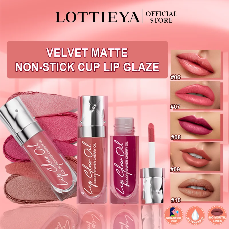 

LOTTIEYA Velvet Matte Finish Non-Stick Cup Lip Glaze Lips Smooth Silky Texture Plump Waterproof Lipstick Makeup Cosmetics