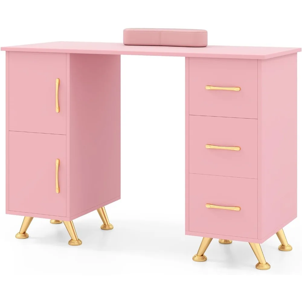 

Manicure Table Nail Desk - Nail Table Station with 3 Drawers, 2 Storage Cabinet, Wrist Rest, Acetone Resistant Nail Art Worksta