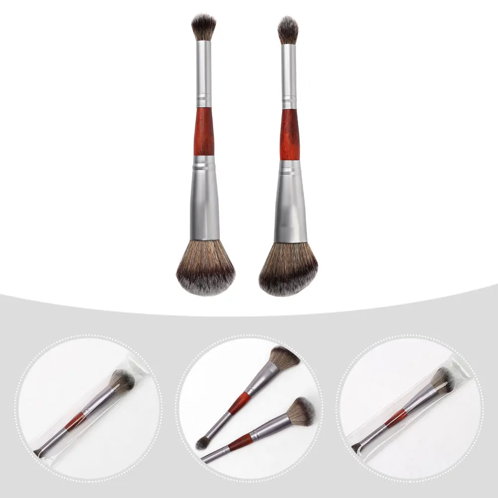 2 stuks make-upborstel dubbelzijdige zachte vezel draagbare make-up tool voor oogschaduw blozen poeder foundation schoonheidsaccessoires