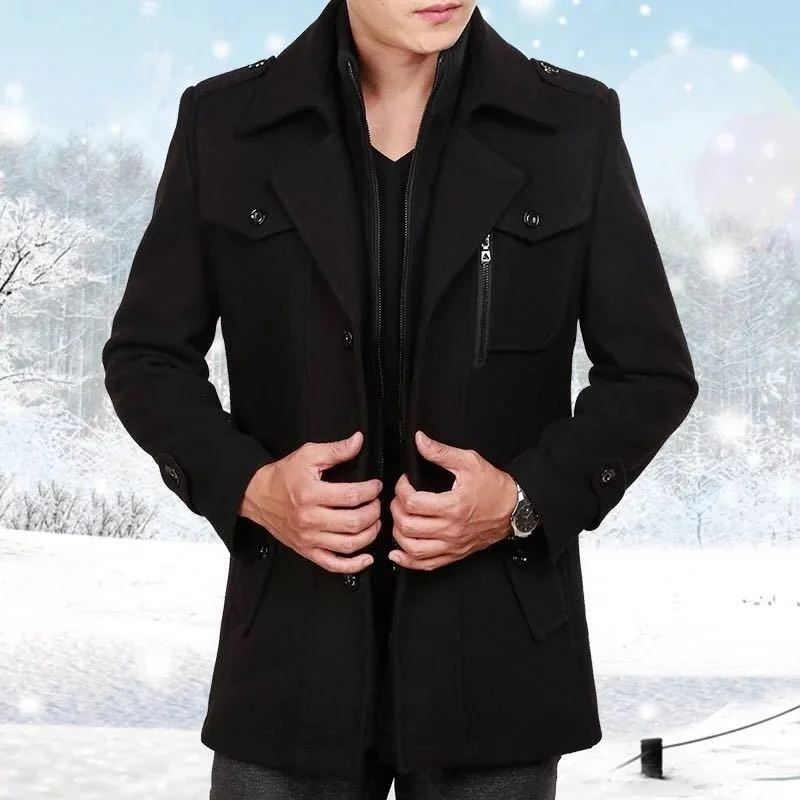 

Men Wool Blend Coats Autumn Winter Thick High Quality Jacket Clothing Overcoat Cotton Warm en Male Trench