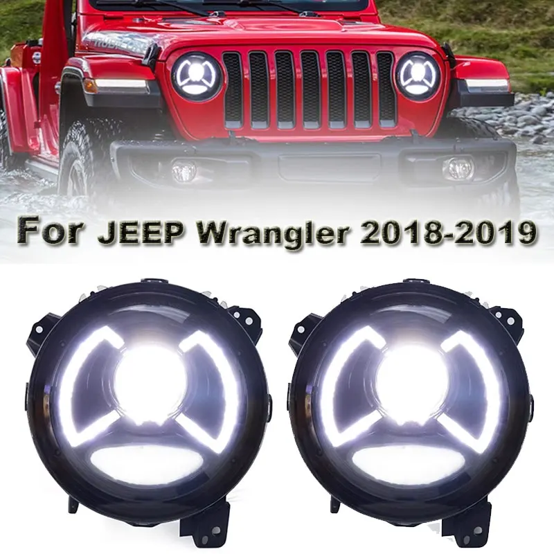 

Стайлинг автомобиля для Jeep Wrangler светодиодный фары 2018-2019 фары Wrangler DRL сигнал поворота дальнего света ангельские глазки