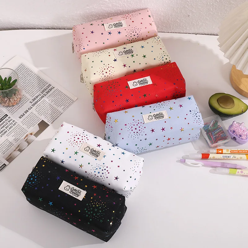 Ins Style New Star Polka Dot Pencil Case for Kids Boy Girl Large Capacity Stationery Pouch for Students Cute Pen Organizer