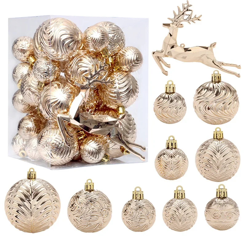 Christmas Decorative Supplies Champagne Gold Elk Christmas Ball Set Hanging Decoration Christmas Tree Decoration Set Hanging