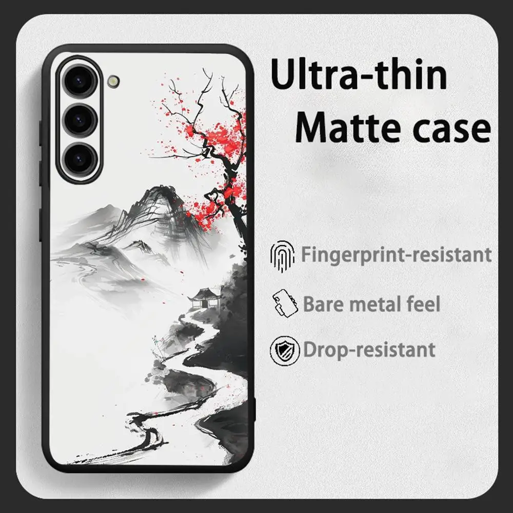Ink painting Chinese art pattern design  Phone Case For Samsung Galaxy S26 S25 S24 S23 S22 S21 Plus Ultra Fold A Soft Black