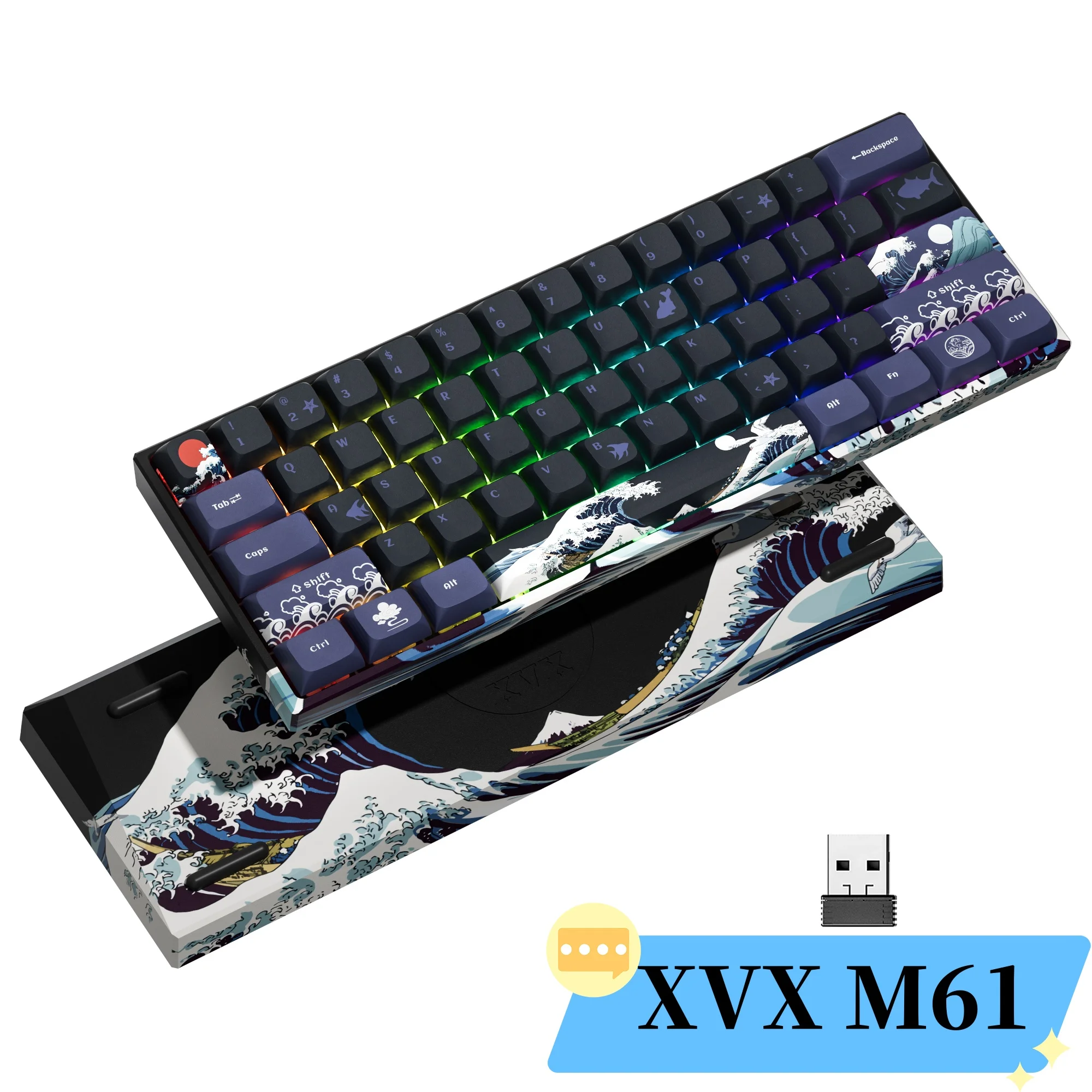 

XVX M61 RGB Wireless Mechanical Keyboard Mini 60 Percent Gamer Keyboard with Hot-Swappable Gateron Great Wave Off Kanagawa