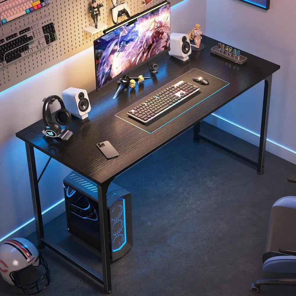 مكتب كبير 48 للألعاب الحديثة والمكتب مع مساحة تخزين واسعة وغرفة ليغرف واسعة، معدن أسود أنيق