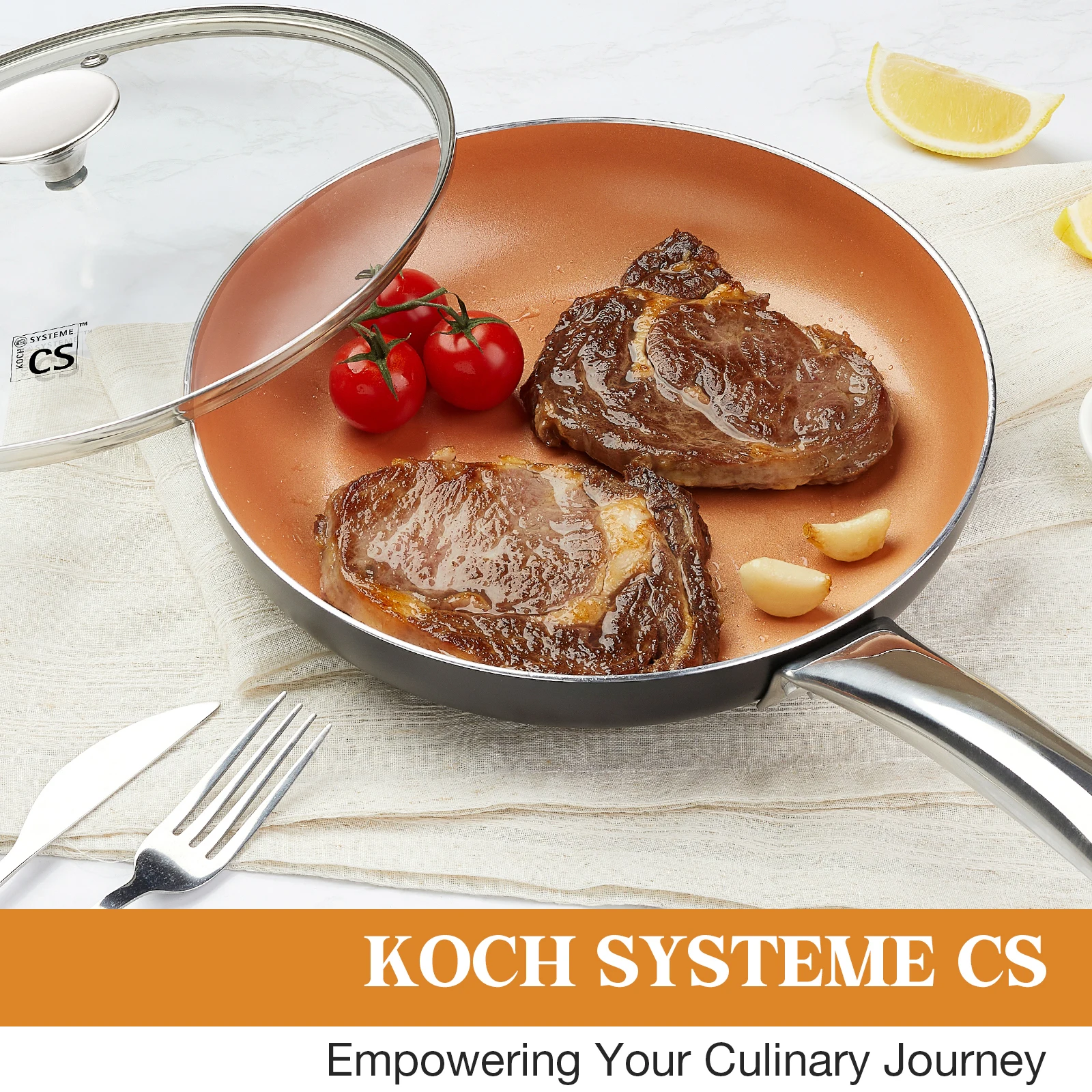 

Сковорода KOCH SYSTEME CS 8 дюймов, медная, с антипригарным керамическим покрытием, с крышкой, для индукционных плит