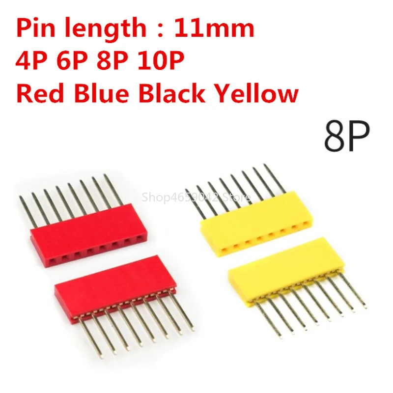 10Pcs 4P/6P/8P/10 Pins Female Tall Stackable Header Connector Socket 11mm for Arduino Shield 4-Color Black/Red/Blue/Yellow