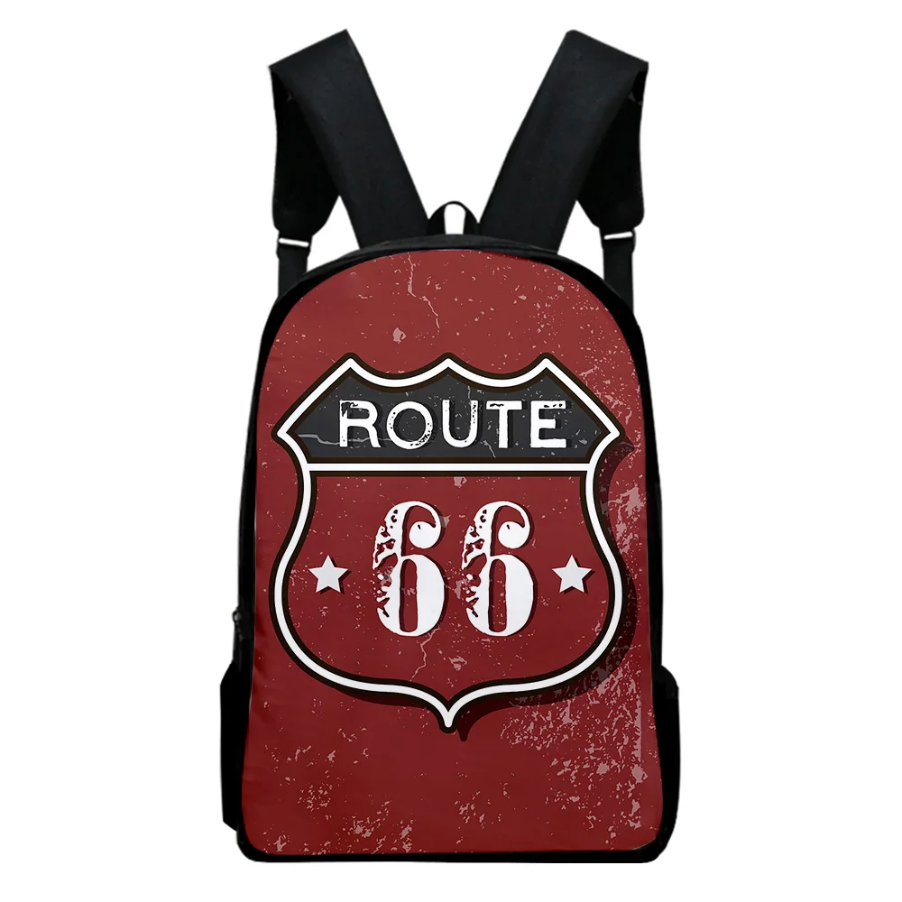 Hip Hop Youthful Hip Hop route 66 Student School Bags Notebook Backpacks 3D Printed Oxford Waterproof Boys/Girls Travel Bags