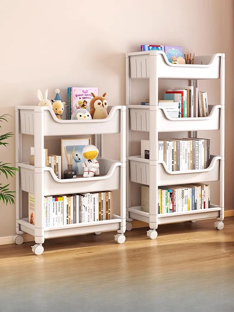 Bookshelves, shelves,  household simple multi-layer wheeled children's toys, storage, reading, mobile trolley, bookcase