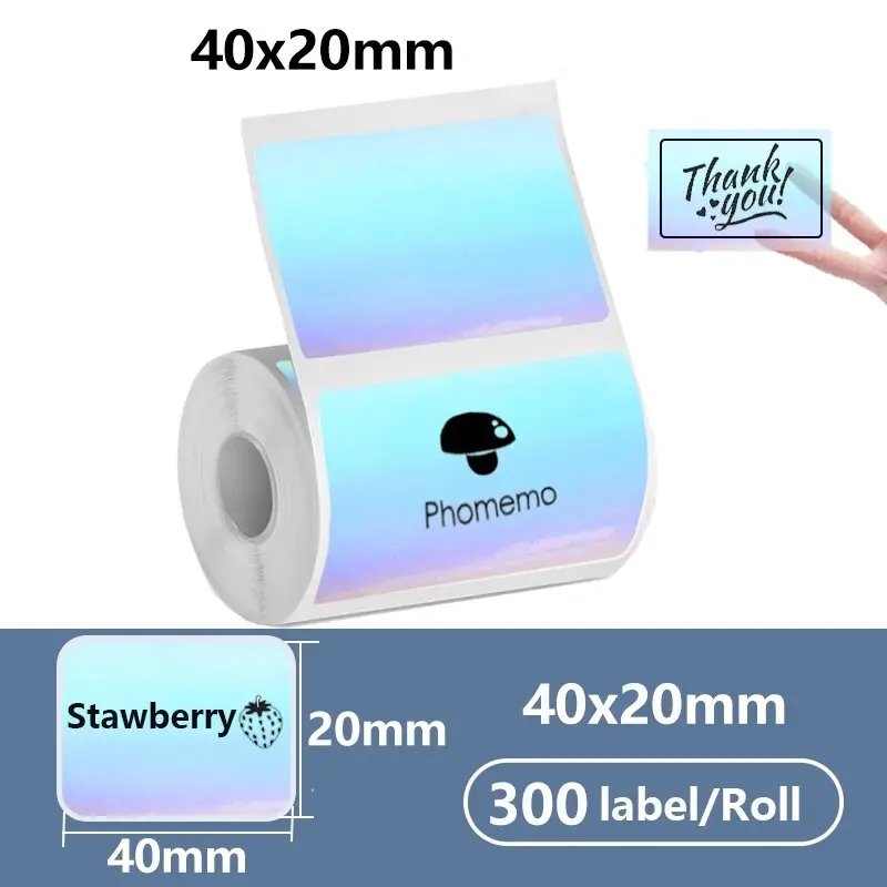 40x20MM Compatible Phomemo M110 M220 M200 Self-Adhesive Color Laser Thermal Paper, E210 P50 Detong P1 HPRT T20 MAKER