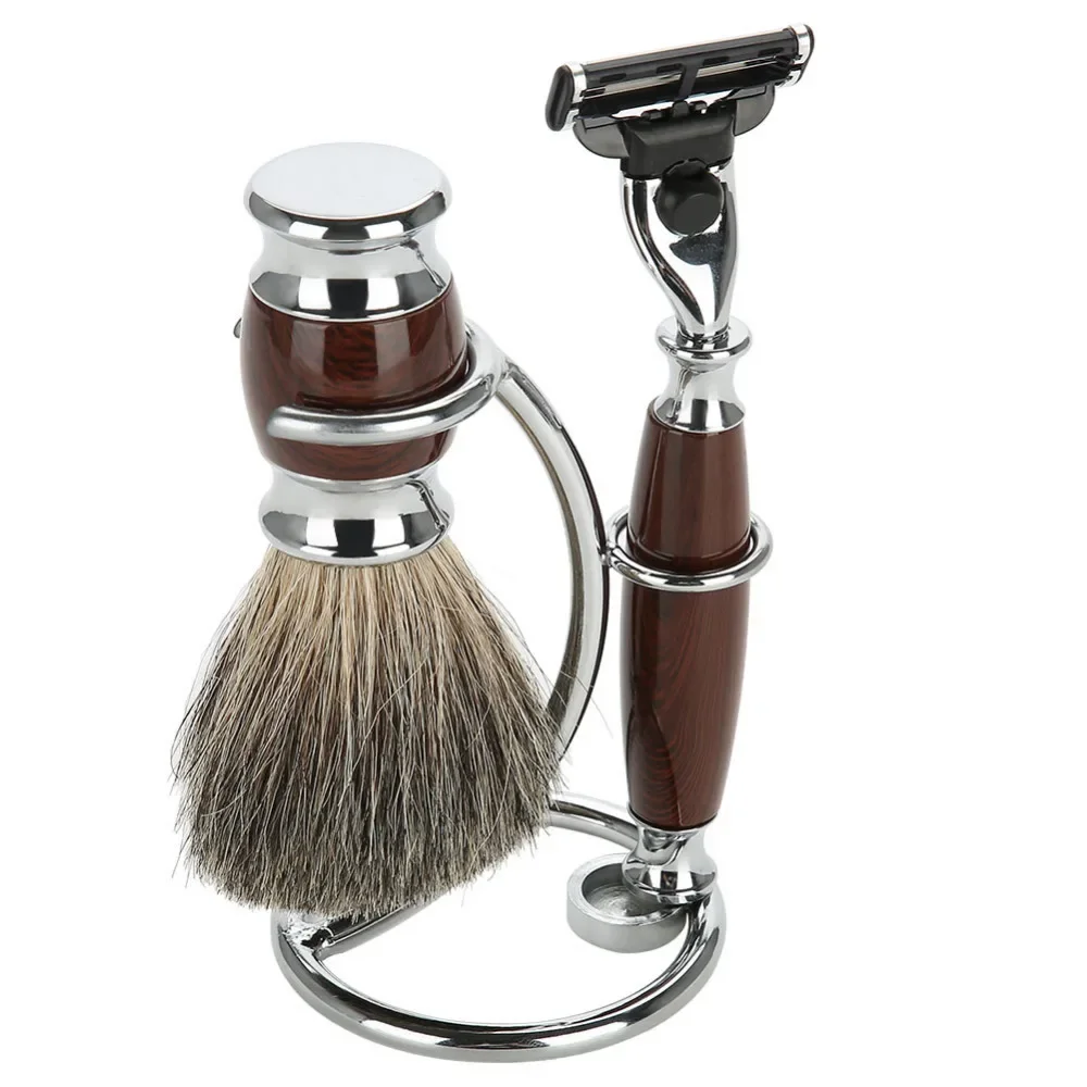 

RESUXI New Men's Shaving Tools Set Razor & Brush with Stainless Steel Holder Stand Kit Razor Stand Holders Beard Clean Shaver