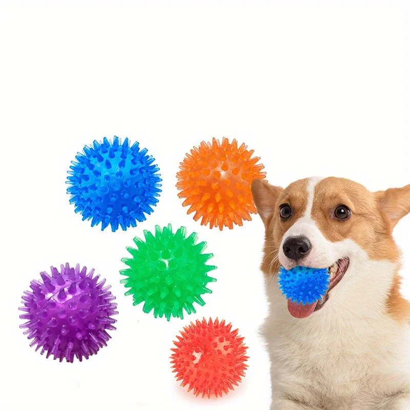 1pc/4pcs Dog Sounding Toy Thorn Ball, TPR Rubber Chewing Toothbrush Pet Interactive Training High-elastic Molar Ball