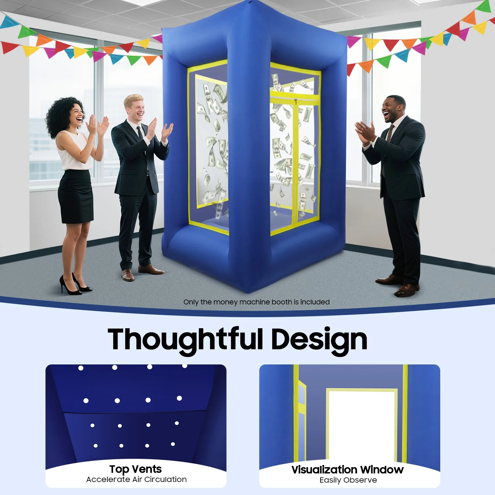 

Inflatable Money Machine Booth Cash Grab Game Cube For Business Event Promotion Interactive