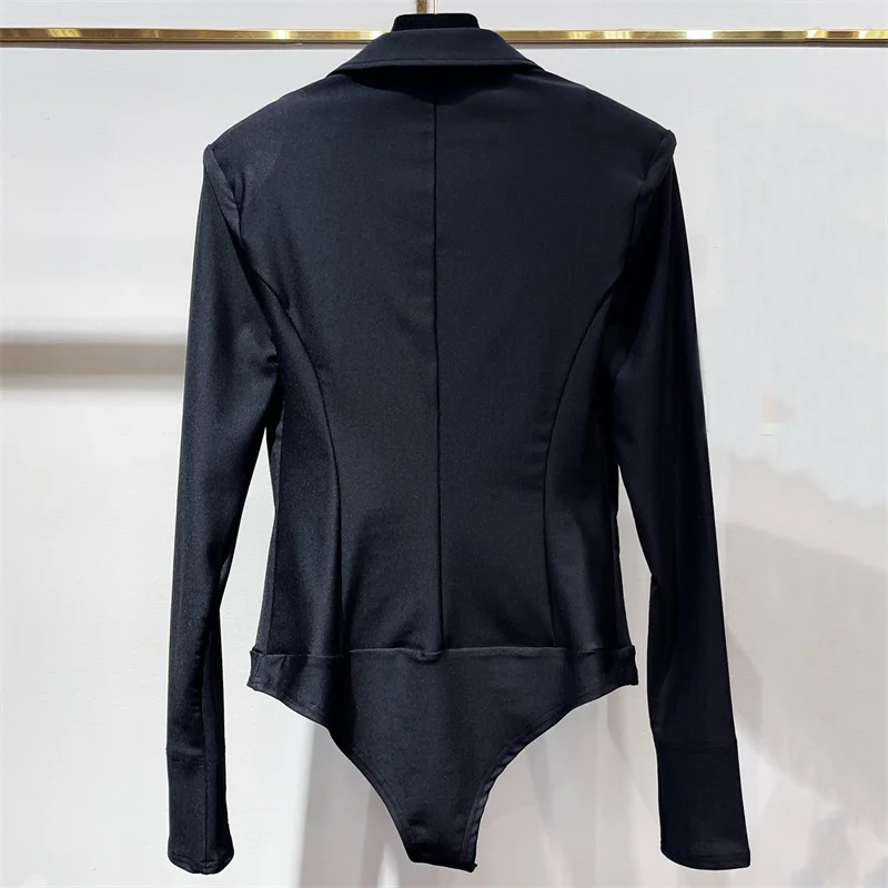 บอดี้สูทผู้หญิง ฤดูใบไม้ผลิ 2026 ใหม่ เสื้อแจ็คเก็ตผู้หญิง แขนยาว ปกแบบกระดุมสองแถว ทรงเข้ารูป ยืดหยุ่น เสื้อคลุมผู้หญิง เสื้อผู้หญิง