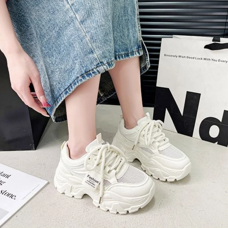 

2026 Summer New Breathable Mesh Women Shoes Built in Height Increase Lift Thick Sole Dad Sneakers Platform Wedge Casual Shoes