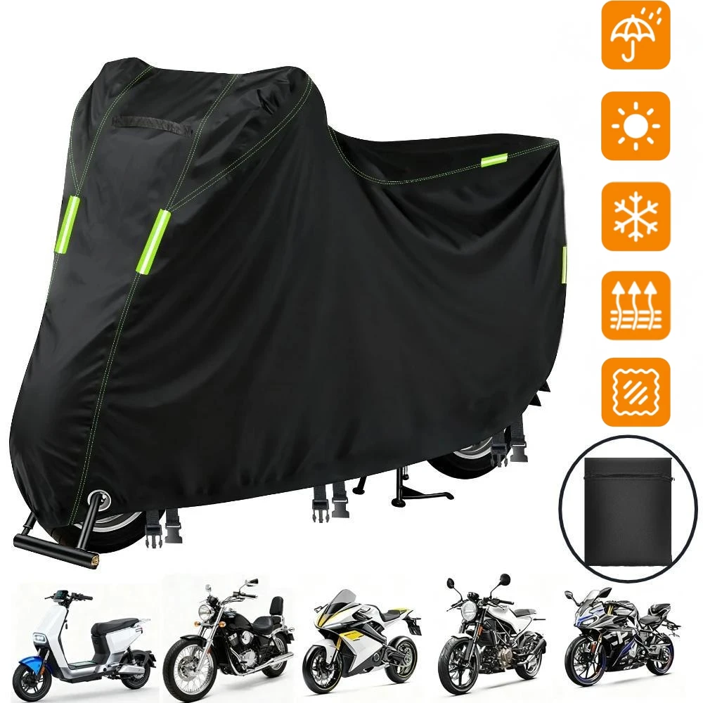 オートバイカバー 防水 屋外 反射材付き バイクカバー オールシーズン 防塵 紫外線防止 耐摩耗性 収納袋付き