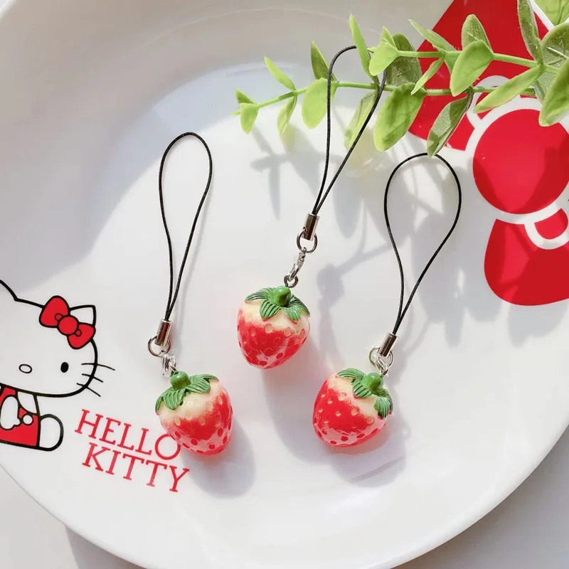 Cute Acrylic Tomato Keychain Adorable Strawberry Bag Keyring for Women Girls Fruit Pendant Phone Chain Accessories Gifts