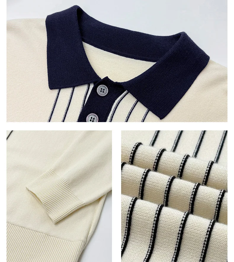الرجال الخريف موضة شريط إلكتروني التطريز Vintage فضفاض بلوزة كاجوال محبوك قميص بولو سترة رجل البلوز تريكو القمم