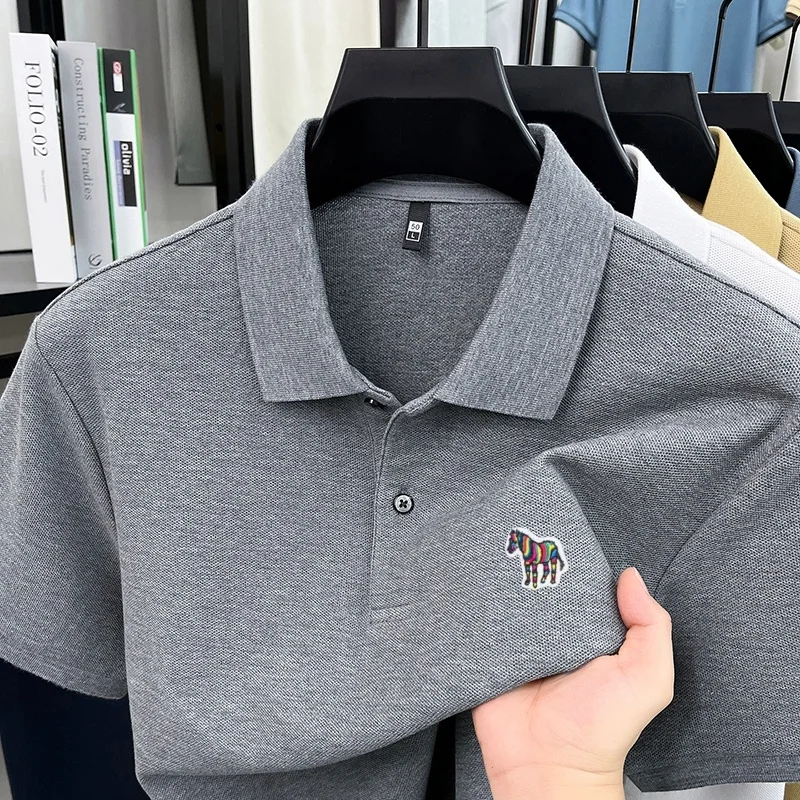 Herren Sommer Baumwolle 100% Poloshirt, Besticktes Kurzarm-T-Shirt mit Kragen, Business Casual Atmungsaktive Herrenbekleidung Oberteile – Detail 8