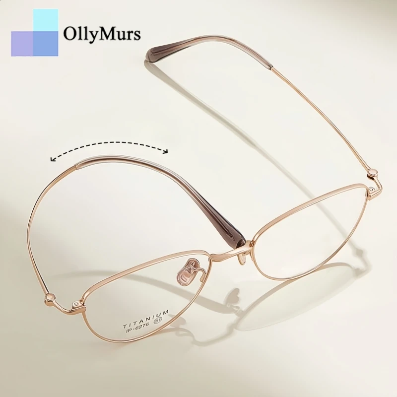 OLLYMURS الفاخرة التيتانيوم النقي عين القط المرأة النظارات خفيفة للغاية مزاجه الرجعية الاتجاه البصرية وصفة طبية النظارات الإطار